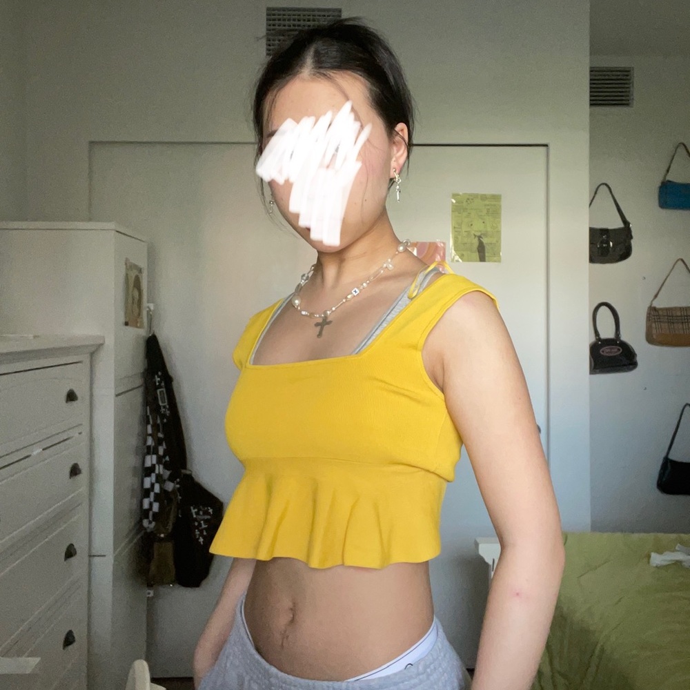 Y2k zara babydoll ruffled square neck yellow top